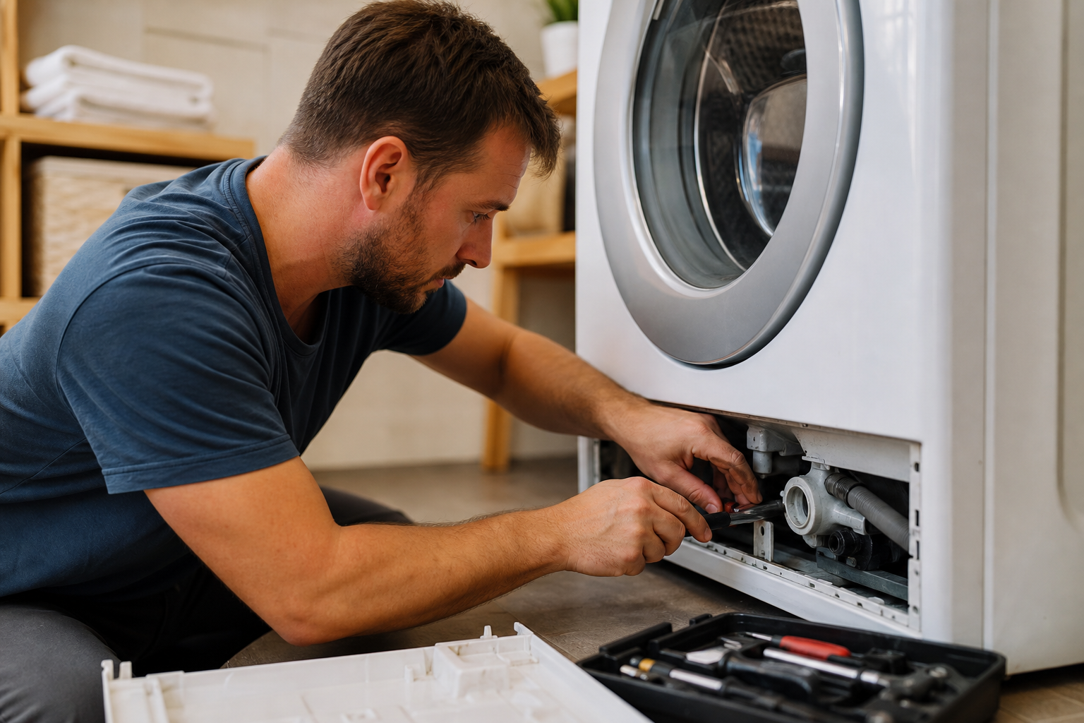 Technician repairing a washing machine